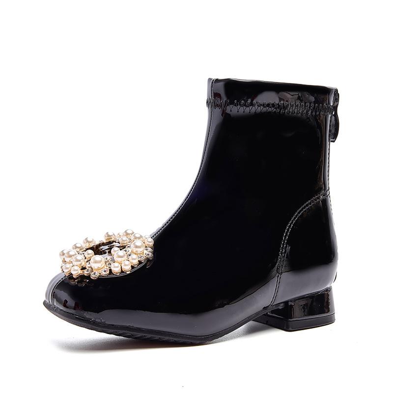 Girls Martin boots 2025 new autumn and winter red leather boots velvet baby boots little girl princess children's short boots