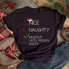 Unisex Nice Naughty Christmas Cartoon Letter Print T-shirt Casual Short Sleeve Crew Neck Summer Top Women's Clothing