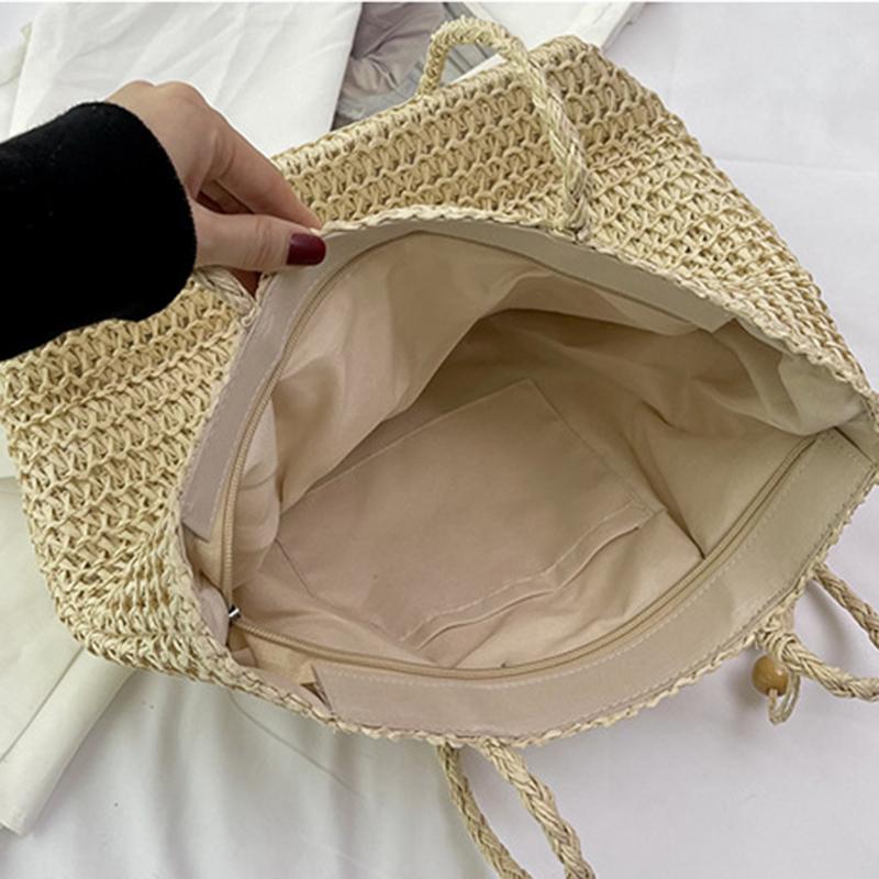 Yogodlns Women Hand Woven Tote Bag Solid Color Large Capacity Square Handbag Straw Shoulder Bag with Tassel Pendant