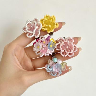 Dopamine Colored Flower Ring for Women, Light Luxury High Sense Colorful Ring, Niche Design Sweet Beaded Index Finger Ring
