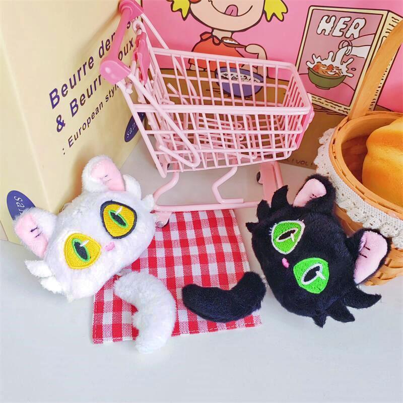 New Cartoon Black and White Kitten Plush Pendant Creative Kitten Cute Doll Keychain Mini Crawler Doll