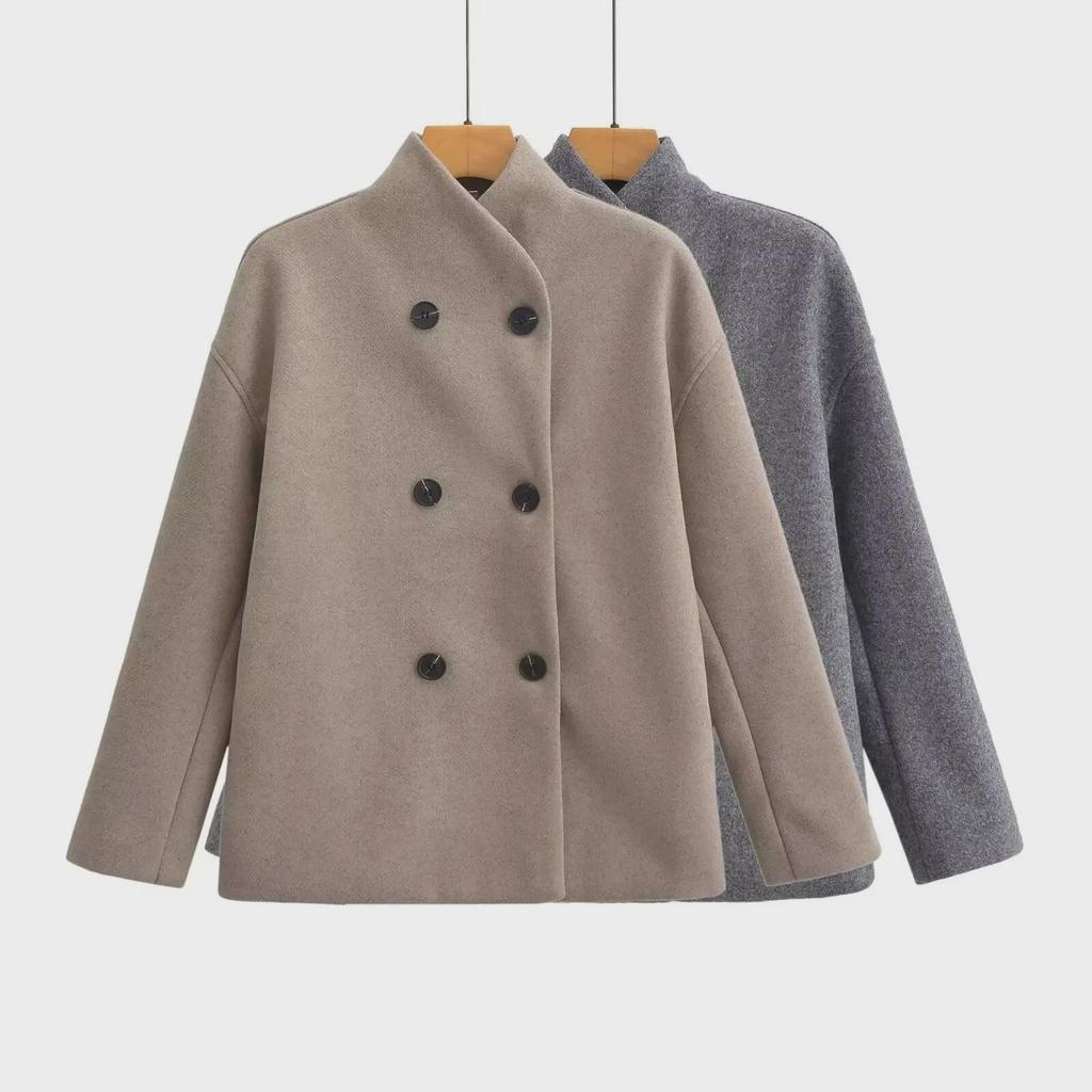 2024 Autumn/Winter Women's Two-Tone Wool Coat: European & American Street Fashion