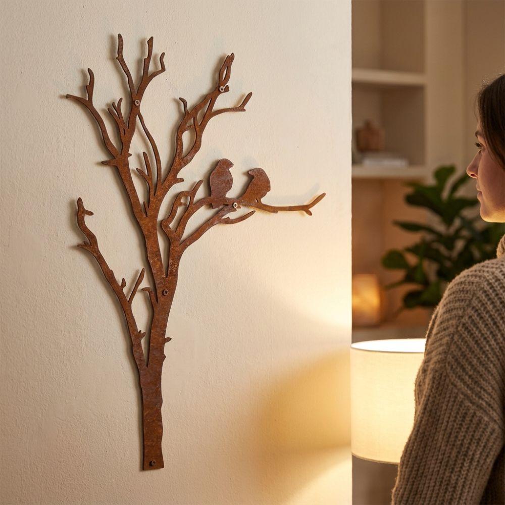 Farmhouse Style Metal Tree Branch Bird Silhouette Decor  Garden Fence