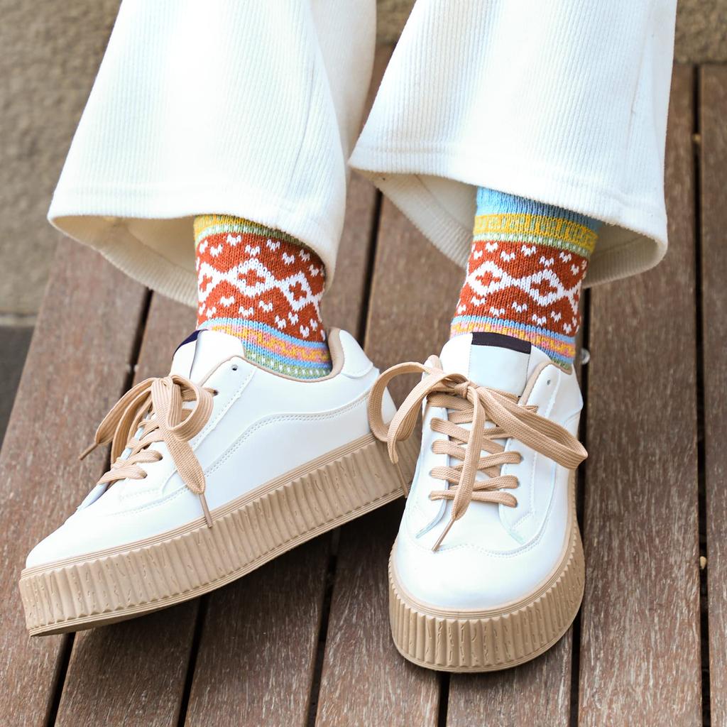 5 Pairs Winter Women Socks Vintage Style Knit Wool Casual Socks Thick Warm Colorful Socks