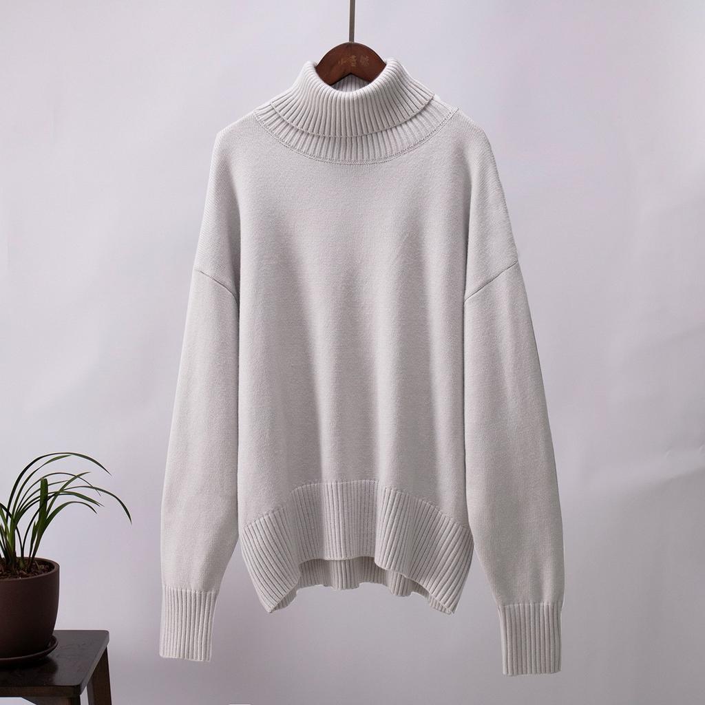 Solid Colour High Neck Sweater Autumn Winter Comfortable Loose Classic Versatile Pullover Sweater Luxurious Relaxed-fit Slimming and Versatile Top