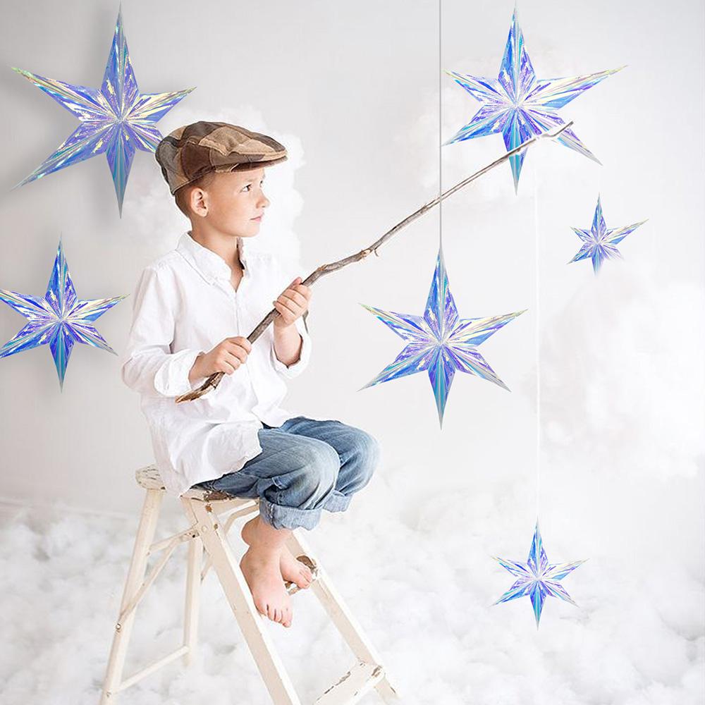 Iridescent Shiny Rainbow Honeycomb Snowflake Xmas Tree Star Fan Curtains For Birthday Party Wedding Christmas Decor