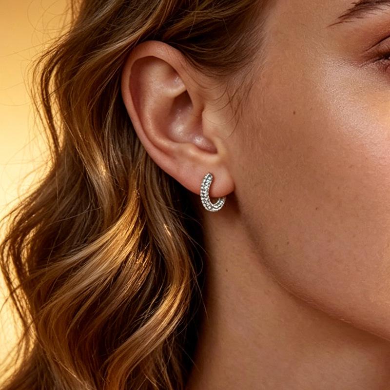 European & American Fashion Full Diamond Round Hoop Earrings - Women's Stylish Commuting Ear Studs