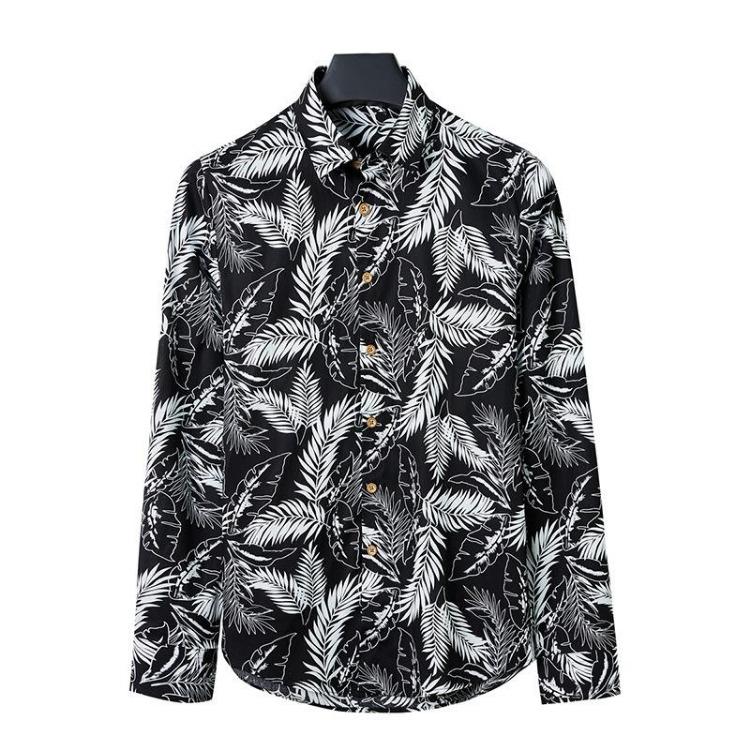 Men's Vintage Floral Printed Long Sleeve Oxford Shirt Breathable Wrinkle Free Casual Business Dress Shirt Button Down Solid Color