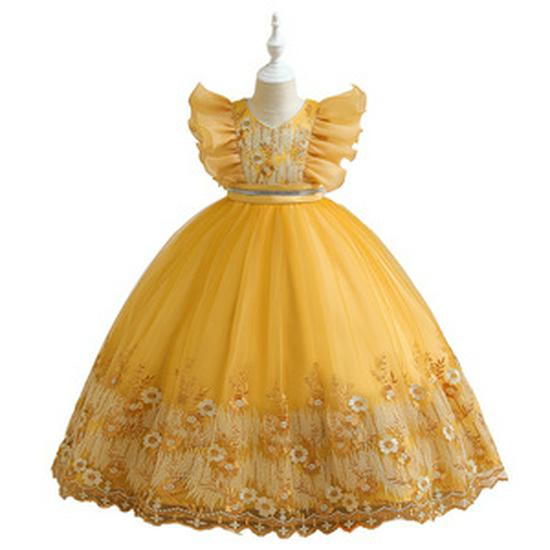 European & American Flower Beaded Princess Dress for Girls - Catwalk & Piano Performance Wear
