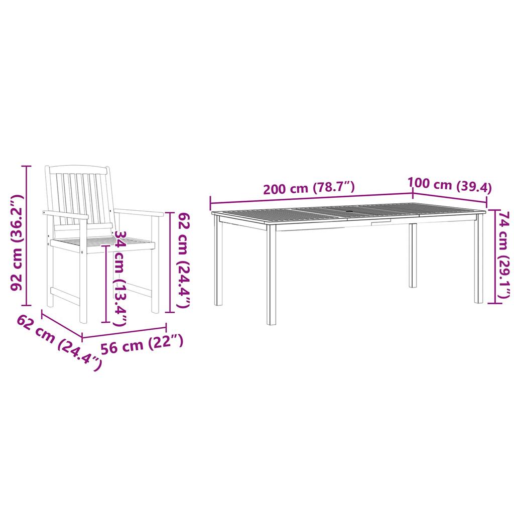 Garden Dining Set 7 pcs Brown Solid Acacia Wood