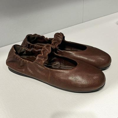Leder Koreanische Version Runde Spitze Flache Sohle Plissiertes Wortband Mary Jane Einzelne Schuhe Damen Frühling Sommer Ballerinas