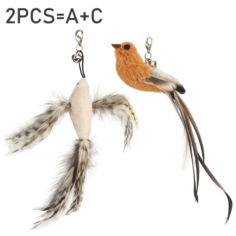 2PCS Fake Bird Accessories oF Funny Cat Stick Feather Cat Toy Cat Teaser Stick DIY Pet Toy