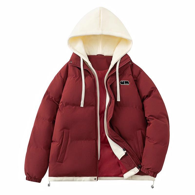 American fake two-piece hooded cotton-padded jacket for men's winter new trendy brand thickened cold-proof down cotton-padded jacket