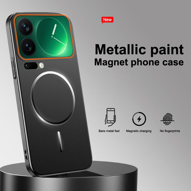 

Original Ultra Thin Metalic for Magsafe Phone Case For Xiaomi 17 15 14 Pro Max Shockproof Matte Wireless Charging Magnetic Cover Xiaomi 14 Pro чорний