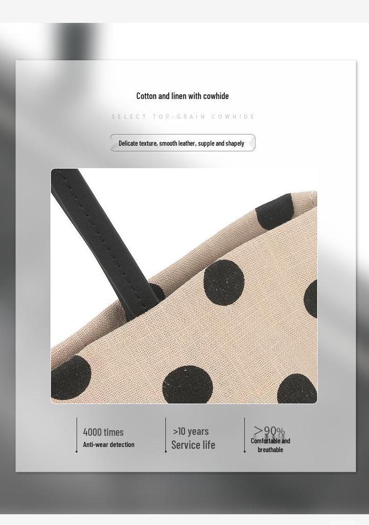 2026 Women's Korean Polka Dot Cotton Linen Tote Bag - Large Capacity Shoulder Handbag