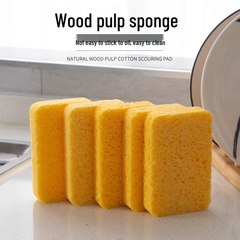 Natural Wood Pulp Sponge Double-Sided Scouring Pad - Magic Decontamination Dishwashing Brush