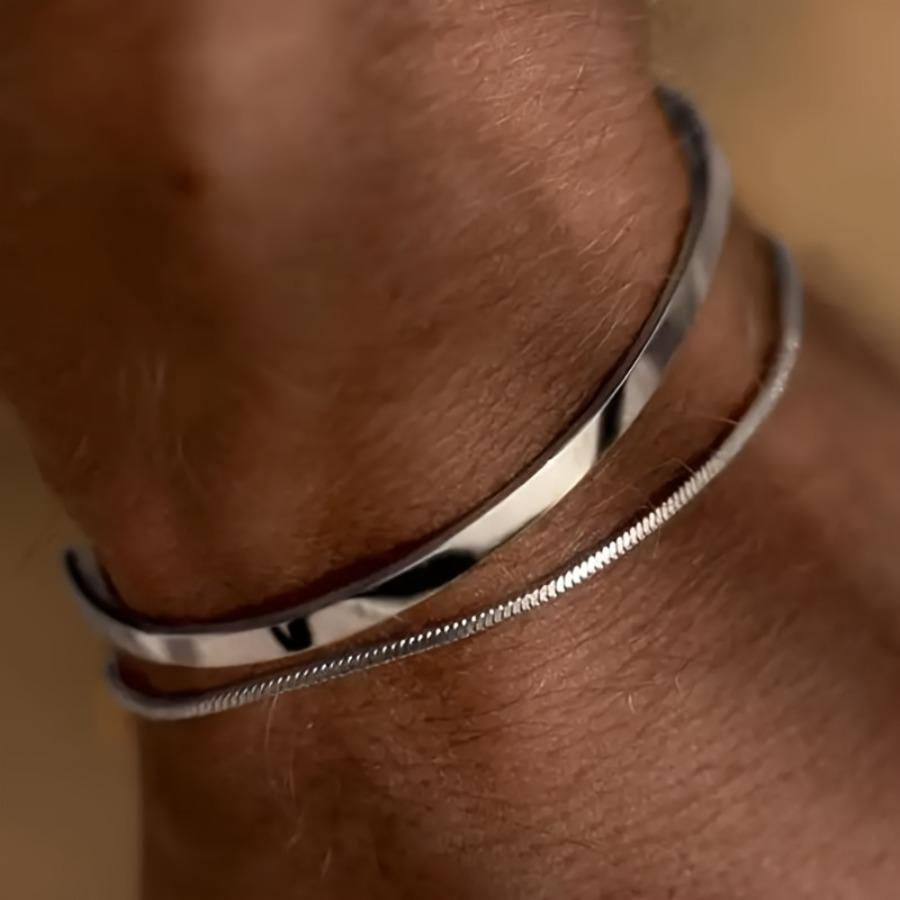 Men's Fashion Jewelry Set - Stainless Steel Stackable Bracelet, Delicate Bangle, Snake Chain, Square Link, Cuban Link Combo
