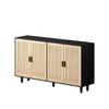 158CM Elegant and Functional 4-Door Rattan Decorative Storage Cabinet,for Bedroom,Living Room,Office,Black