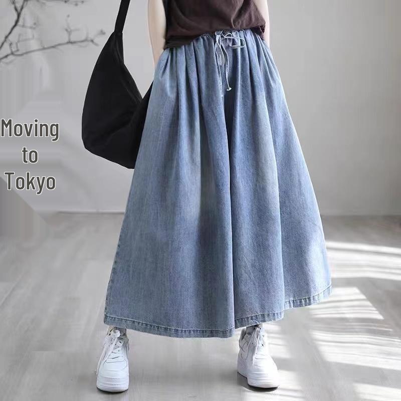 

2026 Spring Women s High Waist A-line Plus Size Denim Skirt XL [150-170 lbs]