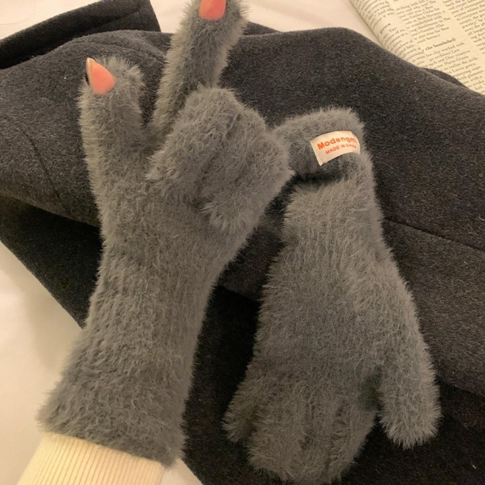 

Korean Warm Winter Gloves Mink Fleece Soft Thick Knitted Gloves Touch Screen Gloves Winter Accessories серый