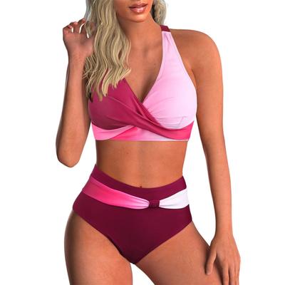 Gestreept nieuw hooggesloten bikini veelkleurig sexy split zeekust strand split badpak