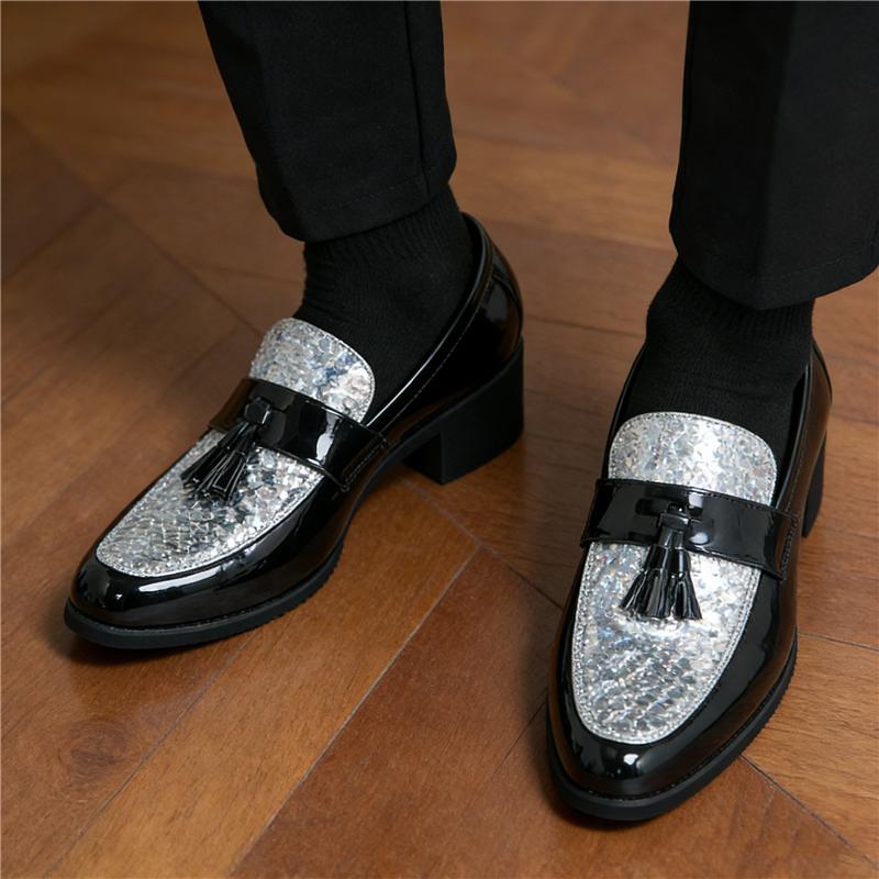 Cuban Trend Mixed Colors Patchwork Tassels Patent Leather Casual Elevator Shoes for Formal Wedding Dress Homecoming Footwear