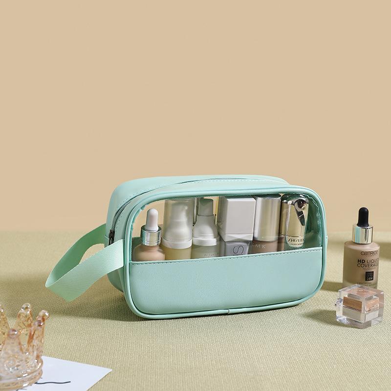 New PVC Makeup Bag - Semi-Transparent Waterproof Travel Toiletry Bag Large Capacity Pouch for Bathroom Essentials & on-the-Go