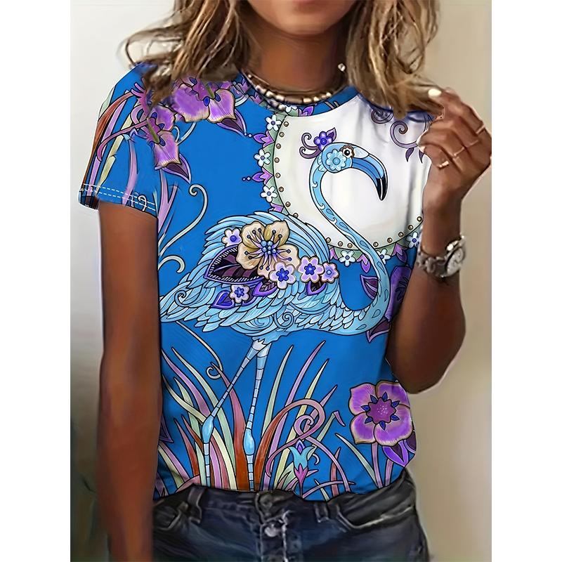 Fashion Flamingo 3D Print T-Shirts Women New Casual O-Neck Short Sleeve T Shirt Y2k Harajuku Oversized Tees Tops Female Clothing