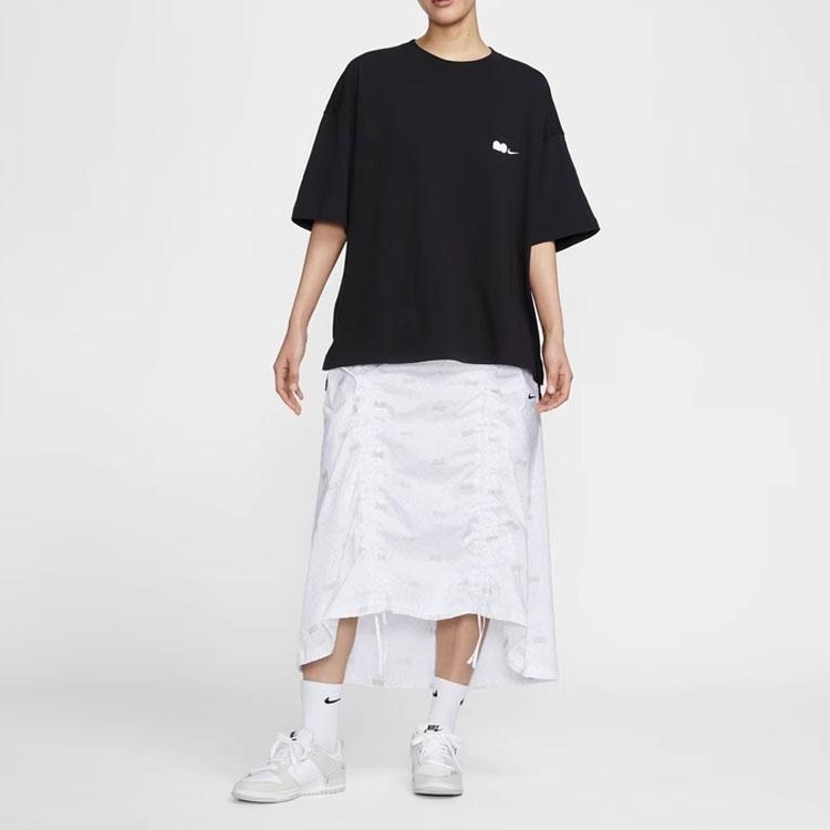 Nike Summer Cat Embroidery Casual Loose Round Neck Pullover Short Sleeve Drop Shoulder T-Shirt Women Tops Black FV0942-010