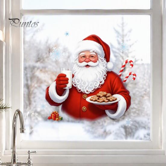 Reusable Static Window Film Christmas Santa Claus Clings, Holding Milk And Cookies Creative Holiday Gifts for Friends Glass Decals, Winter Sticker