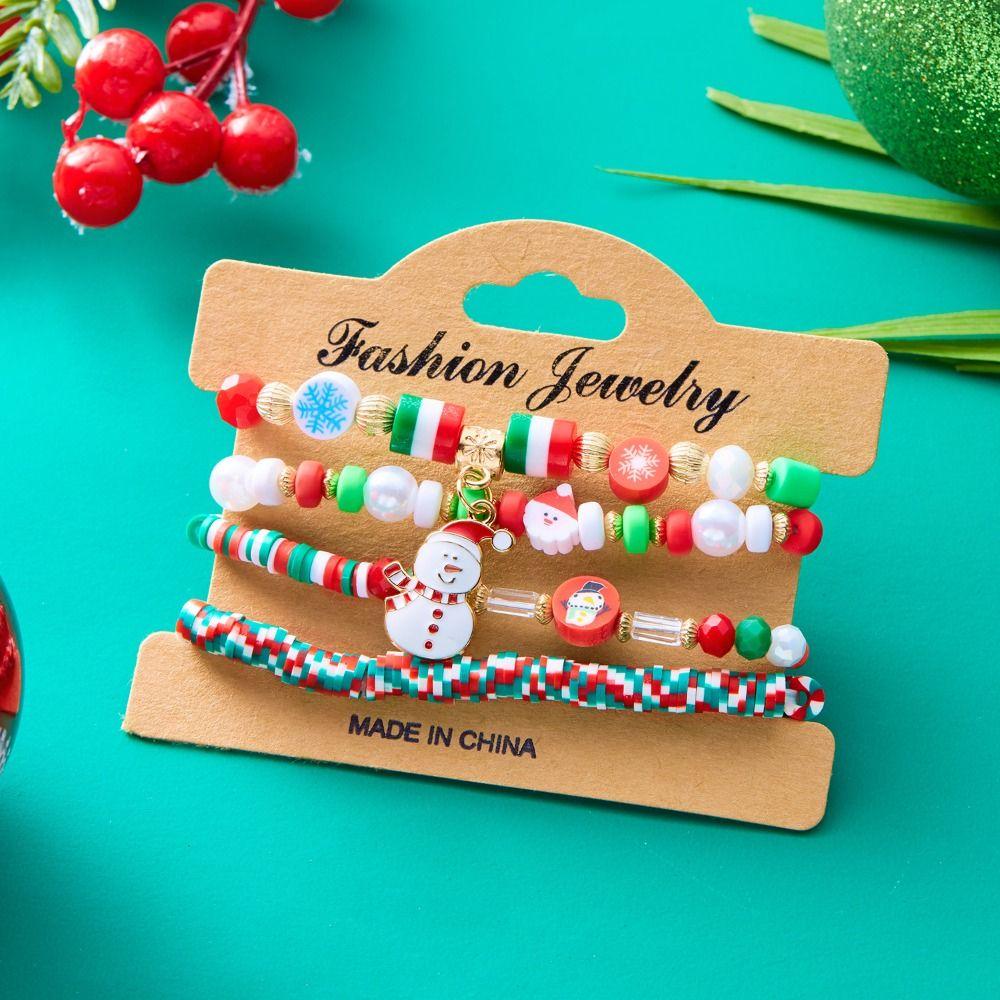 4pcs/set Christmas Tree Christmas Beads Bracelets Cartoon Christmas Jewelry  Decoration