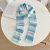 Cozy Knit Scarf Women Winter Warmth Creamy Pastel Color Block Style Soft Wool-Like Neck Wrap