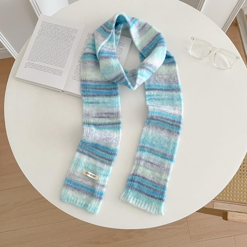 Cozy Knit Scarf Women Winter Warmth Creamy Pastel Color Block Style Soft Wool-Like Neck Wrap