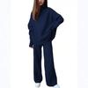 Women Knitted Suit Soft Turtleneck Long Sleeve Sweater Wide Leg Pants Commuter 2 Pieces Sets Autumn Winter Homewear