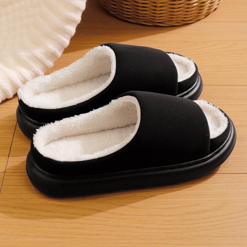 New seamless open-toe cotton slippers indoor home warm and fleece non-slip casual plush cotton slippers