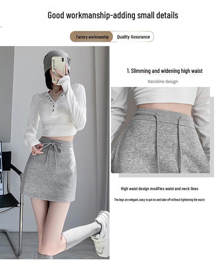 Women's Gray High-Waisted A-Line Sports Skirt and Shorts Combo for Spring/Summer 2025