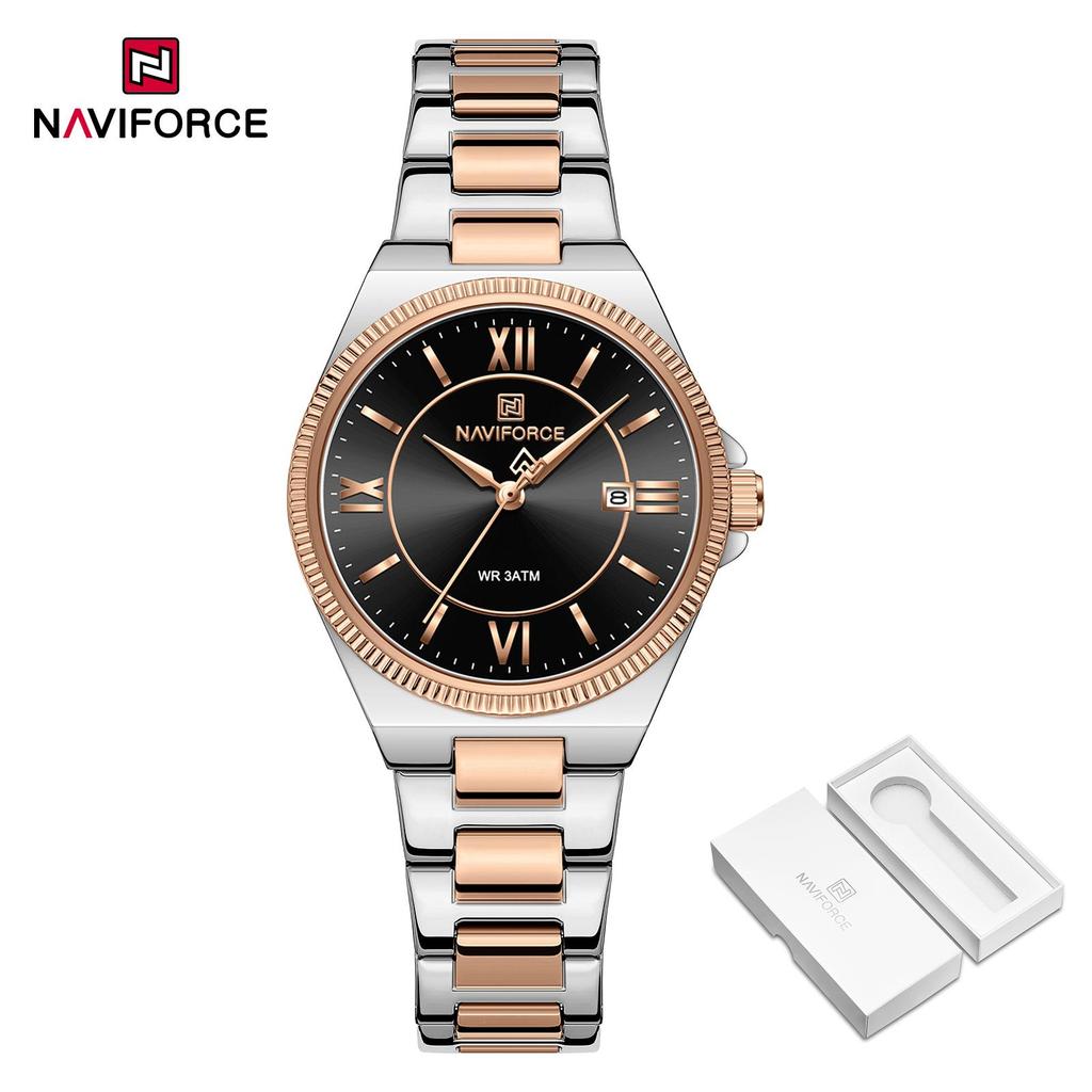 NAVIFORCE Original Women Business Watch Stainless Steel Strap 30m Waterproof Calendar Simple Dial Women Lady Casual Watch NF5073