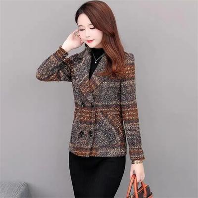 Herbst Winter Damen Wollblazer Mantel Plaid Kurze Jacke Fügen Sie Baumwolle Kleine Mäntel Dame Zweireiher Wollanzüge Jacken hinzu