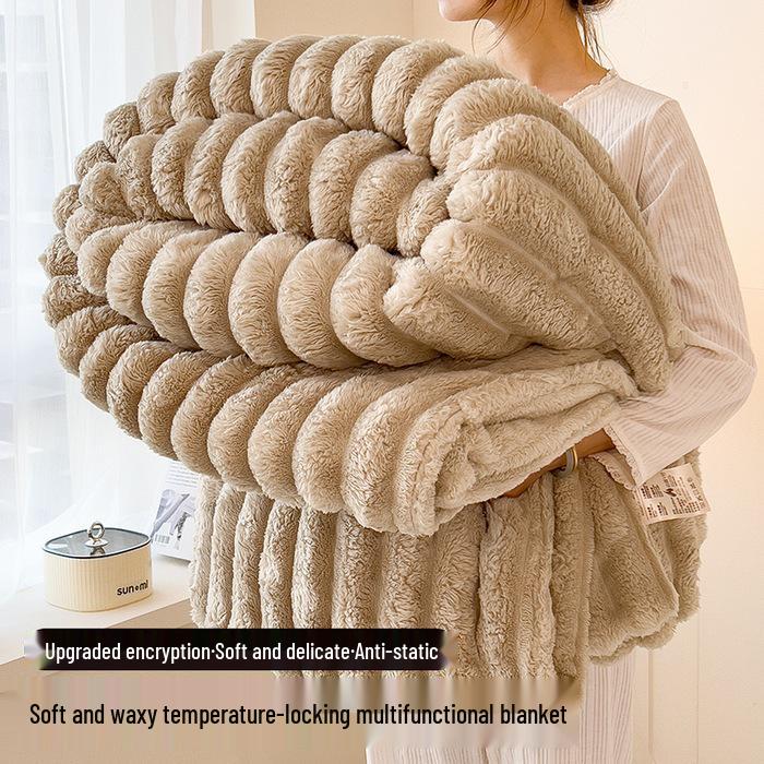 2024 Luxury Solid Color Rabbit Plush Ribbed Blanket