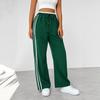 Women's Elastic Waist Drawstring Loose Fit Side Stripe Wide Leg Track Pants Casual Trousers