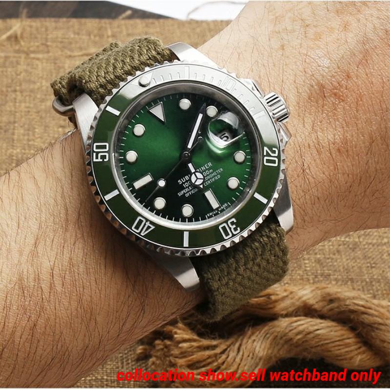 Metal buckle Braid Fabric watchBand 20mm 22mm For Rolex water ghost Hamilton Seiko tudor Omega Seamaster 300 canvas watch strap