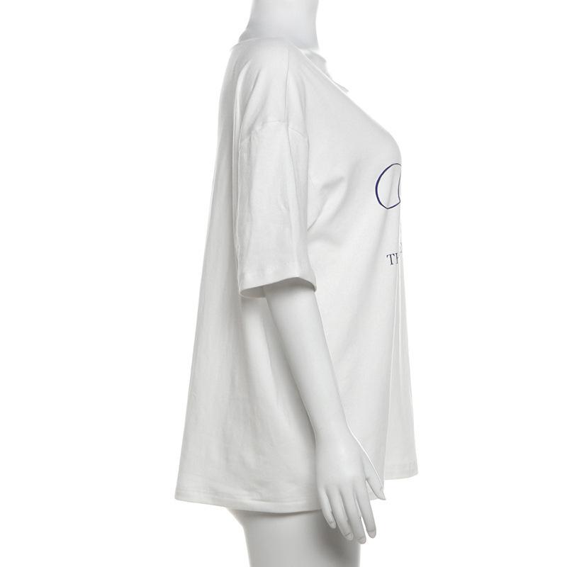 Y2k Estetisk Casual Off Shoulder T-shirt Lös Bokstavstryck Harajuku T-shirts Grunge Vintage Streetwear Oversized T-shirts