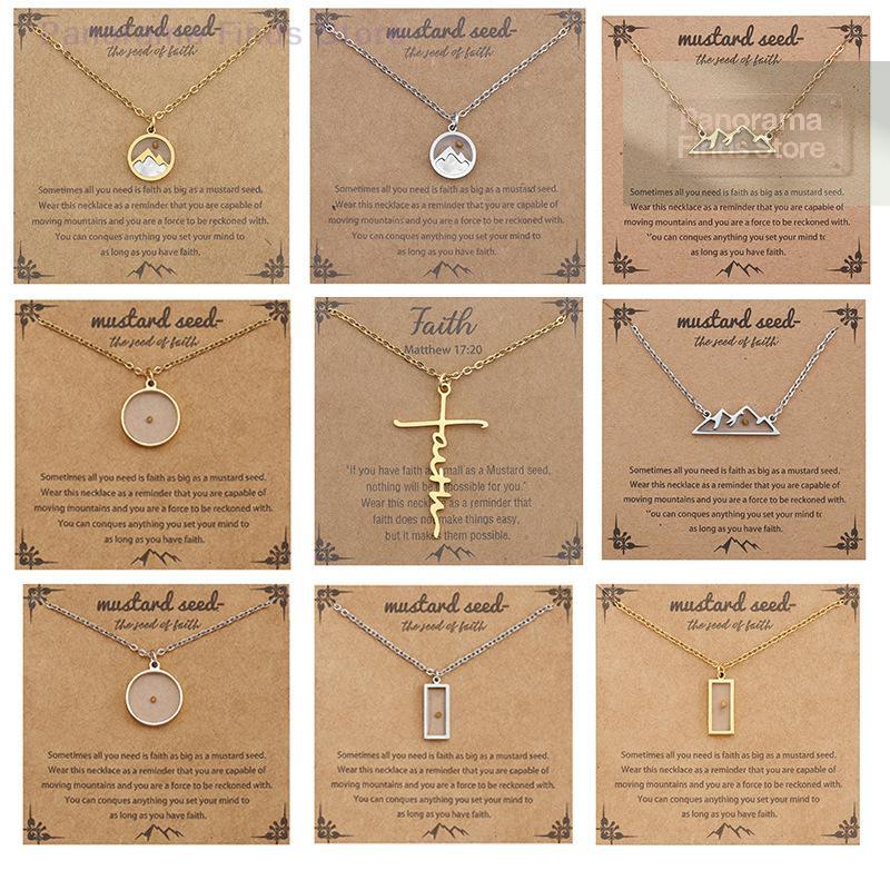 Regalo Cristiano Colgante Semilla de Mostaza Color Dorado Acero Inoxidable con Cadena Plateada Símbolo de Fe Nueva Joyería para Él O Ella