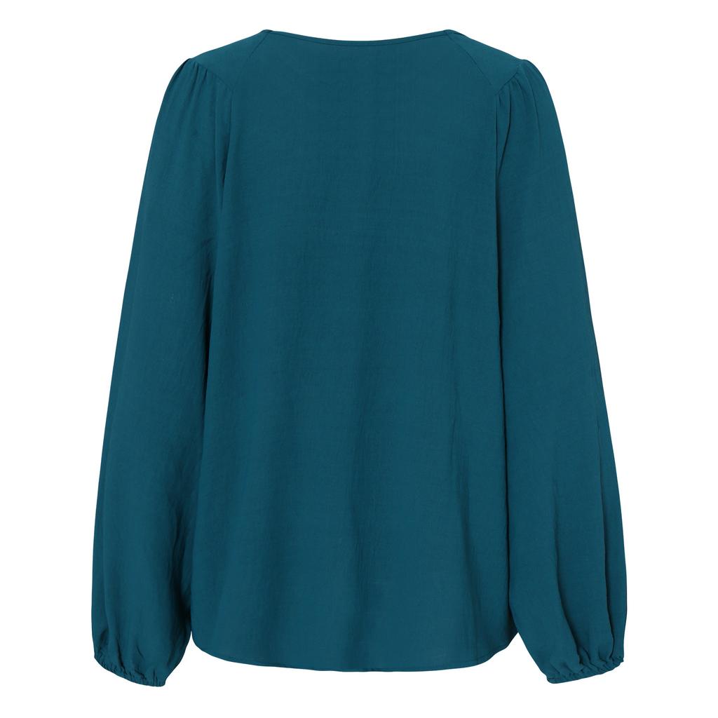 Women Autumn Solid Color Round Neck Pullover Loose Long Sleeve T Shirt Top