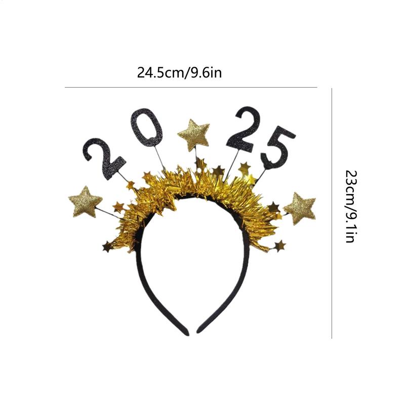 Happy New Year Decoration 2025 Glitter GoldSilver Star Sequin Headband New Year Eve Party Photo Props Christmas New Year Party