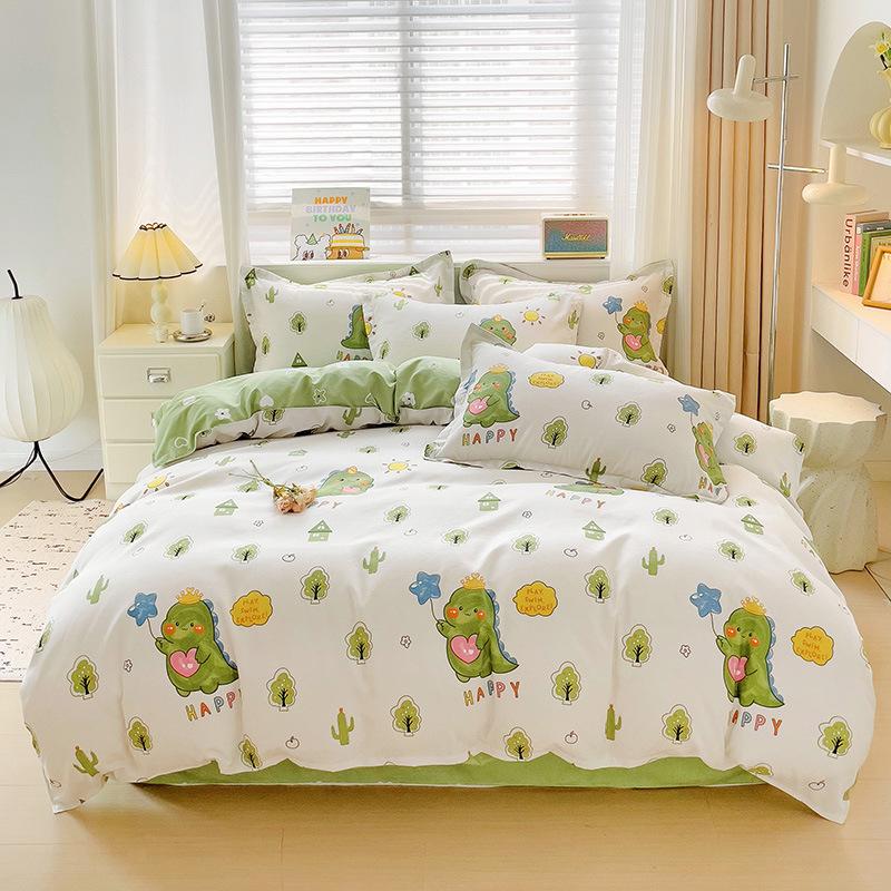 Verdicktes und Poliertes Vier-Teile-Set aus reiner Baumwolle, Bettlaken, Bettbezug, Dreiteiliges Set für Studentenwohnheim, Bettwäsche