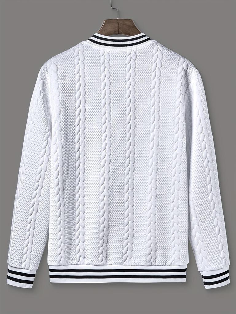 2025 Men's Cross-Border Casual Jacket: Autumn/Winter, Wheat Ear Jacquard, Contrasting Ribbed Long Sleeve