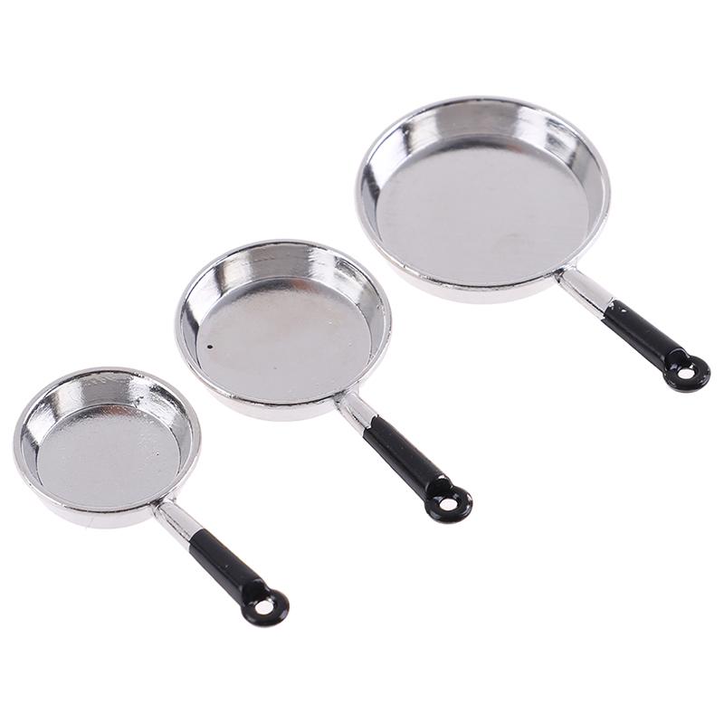 Cena de jogo de comida criativa modelo mini frigideira conjunto de 3 peças acessórios para casa de bonecas