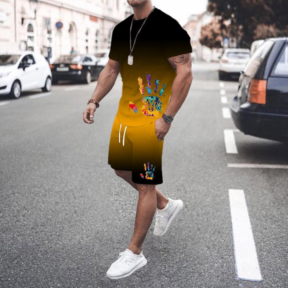 Men's football sports suit short sleeved T-shirt and summer fashionable basketball shorts two-piece set new