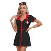 Womens Nurse Dress and Hat Costume Set Short Sleeve Front Zipper Cross Patch Dress with Headwear